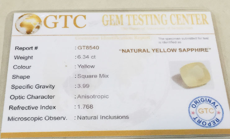 6.34 ct/7.00 ratti Natural Certified Ceylon Pukhraj/Yellow Sapphire